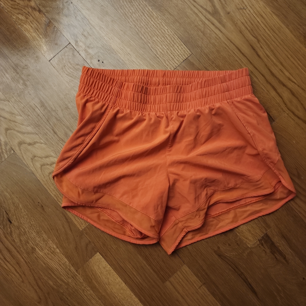 Feb - Athleta Mesh Racer Run Shorts 4” Orange Built-In Liner XS